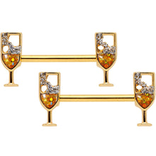 将图片加载到图库查看器，14G 9/16 Clear Gem Gold Tone Champagne Barbell Nipple Ring Set
