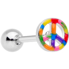 Load image into Gallery viewer, Hippie Rainbow Peace Sign Barbell Tongue Ring
