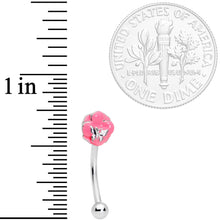 Load image into Gallery viewer, 16G 3/8 Pink Flower Resting Butterfly Curved Eyebrow Ring
