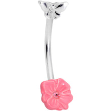 Load image into Gallery viewer, 16G 3/8 Pink Gem Flower Butterfly Curved Eyebrow Ring

