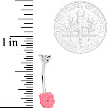 Load image into Gallery viewer, 16G 3/8 Pink Gem Flower Butterfly Curved Eyebrow Ring
