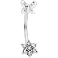 将图片加载到图库查看器，16G 3/8 Clear Gem Spring Fun Flower Curved Eyebrow Ring
