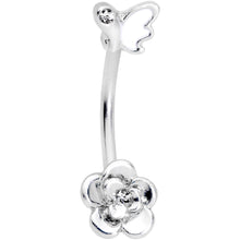 将图片加载到图库查看器，16G 3/8 Clear Gem White Butterfly Flower Curved Eyebrow Ring
