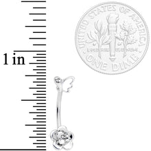 将图片加载到图库查看器，16G 3/8 Clear Gem White Butterfly Flower Curved Eyebrow Ring
