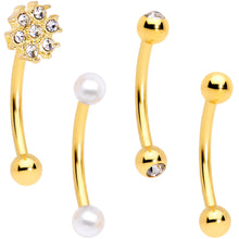 将图片加载到图库查看器，16G 5/16 Clear Gem Flower Gold Tone Curved Eyebrow Ring Set of 4
