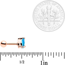 Load image into Gallery viewer, 16G 1/4 Blue Clear CZ Rose Gold Tone Triangle Tragus Set of 3
