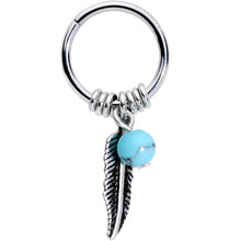将图片加载到图库查看器，16G 3/8 Southwest Blue Bead Feather Hinged Dangle Segment Ring

