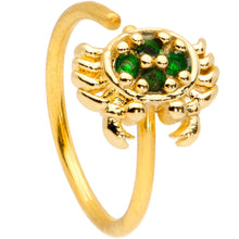 Load image into Gallery viewer, 20G 5/16 Green CZ Gem Gold Tone Nautical Crab Nose Hoop

