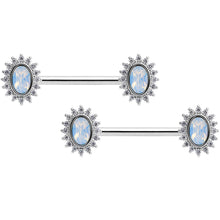 Load image into Gallery viewer, 14G 9/16 Clear CZ Gem White Faux Opal Burst Nipple Ring Set
