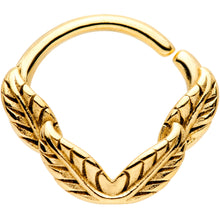 Load image into Gallery viewer, 16G 3/8 Gold Tone Ring of Feathers Closure Ring
