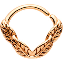Load image into Gallery viewer, 16G 3/8 Rose Gold Tone Ring of Feathers Closure Ring
