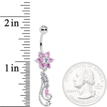 将图片加载到图库查看器，Clear Pink CZ Gem Floral Flourish Dangle Belly Ring
