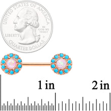 Load image into Gallery viewer, 14G 9/16 White Faux Opal Gold Tone Southwestern Nipple Ring Set
