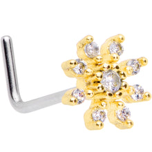 Load image into Gallery viewer, 20G 1/4 Clear CZ Gem Gold Tone Flower L Shaped Nose Ring
