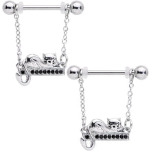将图片加载到图库查看器，14G 5/8 Black Gem Nap Cat Dangle Nipple Ring Set
