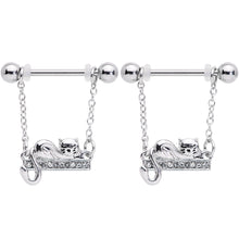 将图片加载到图库查看器，14G 5/8 Clear Gem Nap Cat Dangle Nipple Ring Set
