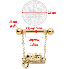 将图片加载到图库查看器，14G 5/8 Clear Gem Gold Tone Nap Cat Dangle Nipple Ring Set
