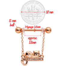 Load image into Gallery viewer, 14G 5/8 Clear Gem Rose Gold Tone Nap Cat Dangle Nipple Ring Set
