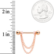Load image into Gallery viewer, 14G Rose Gold Tone Chain Dangle Nipple Ring Set
