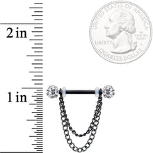 将图片加载到图库查看器，14G Clear Gem End Black Chain Dangle Nipple Ring Set
