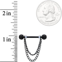 Load image into Gallery viewer, 14G Black Gem End Black Chain Dangle Nipple Ring Set
