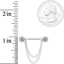 Load image into Gallery viewer, 14G Clear Gem End Chain Dangle Nipple Ring Set
