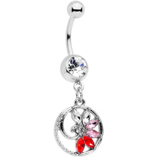 将图片加载到图库查看器，Red Clear Gem Tropical Flower Swirl Dangle Belly Ring
