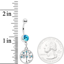 Load image into Gallery viewer, Aqua Gem Love Tree of Life Dangle Belly Ring

