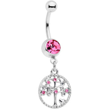 Load image into Gallery viewer, Pink Gem Love Tree of Life Dangle Belly Ring
