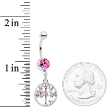 Load image into Gallery viewer, Pink Gem Love Tree of Life Dangle Belly Ring
