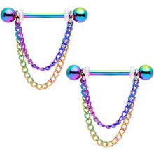 将图片加载到图库查看器，14G Rainbow Chain Dangle Nipple Ring Set
