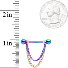 将图片加载到图库查看器，14G Rainbow Chain Dangle Nipple Ring Set
