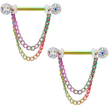 将图片加载到图库查看器，14G Clear Gem End Rainbow Chain Dangle Nipple Ring Set
