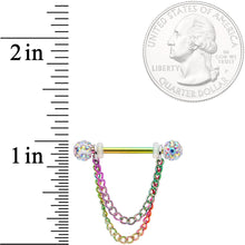 将图片加载到图库查看器，14G Clear Gem End Rainbow Chain Dangle Nipple Ring Set
