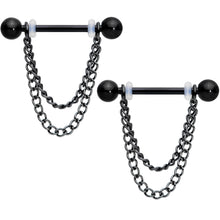 将图片加载到图库查看器，14G Black Chain Dangle Nipple Ring Set
