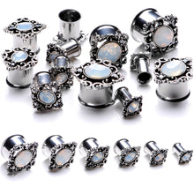 Load image into Gallery viewer, White Gem Victorian Era Double Flare Plug Set Sizes 6mm to 16mm
