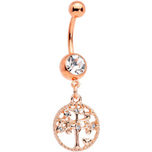 Load image into Gallery viewer, Clear Gem Rose Gold Tone Tree of Life Dangle Belly Ring
