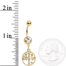 Load image into Gallery viewer, Clear Gem Gold Tone Tree of Life Dangle Belly Ring
