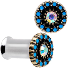 Load image into Gallery viewer, Aurora Gem Blue Orb Nautical Vibe Double Flare Plug Set 6mm to 25mm
