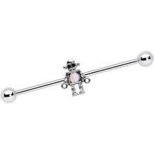 Load image into Gallery viewer, 14G White Faux Opal Rock Out Robot Industrial Barbell 38mm

