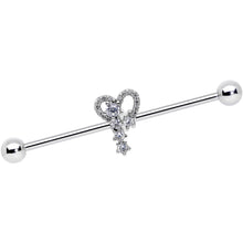 Load image into Gallery viewer, 14G Clear CZ Gem Valentine Heart Industrial Barbell 38mm
