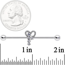 Load image into Gallery viewer, 14G Clear CZ Gem Valentine Heart Industrial Barbell 38mm
