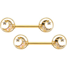 将图片加载到图库查看器，14G 9/16 Clear Gem Orbit Loop Crescent Moon Star Nipple Ring Set
