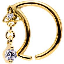 将图片加载到图库查看器，16G 3/8 Clear CZ Gem Gold Tone Crescent Moon Dangle Closure Ring
