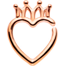 Load image into Gallery viewer, 16G 5/16 Rose Gold Tone Royal Crown Heart Right Ear Closure Ring
