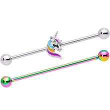Load image into Gallery viewer, 14G Unicorn Rainbow Anodized Industrial Barbell Set 38mm
