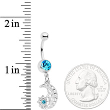 Load image into Gallery viewer, Aqua Gem Peaceful Night Star Moon Dangle Belly Ring
