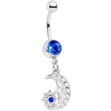 将图片加载到图库查看器，Blue Gem Peaceful Night Star Moon Dangle Belly Ring
