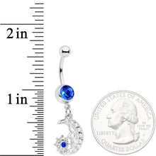 将图片加载到图库查看器，Blue Gem Peaceful Night Star Moon Dangle Belly Ring
