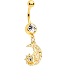 Load image into Gallery viewer, Clear Gem Gold Tone Peaceful Night Star Moon Dangle Belly Ring
